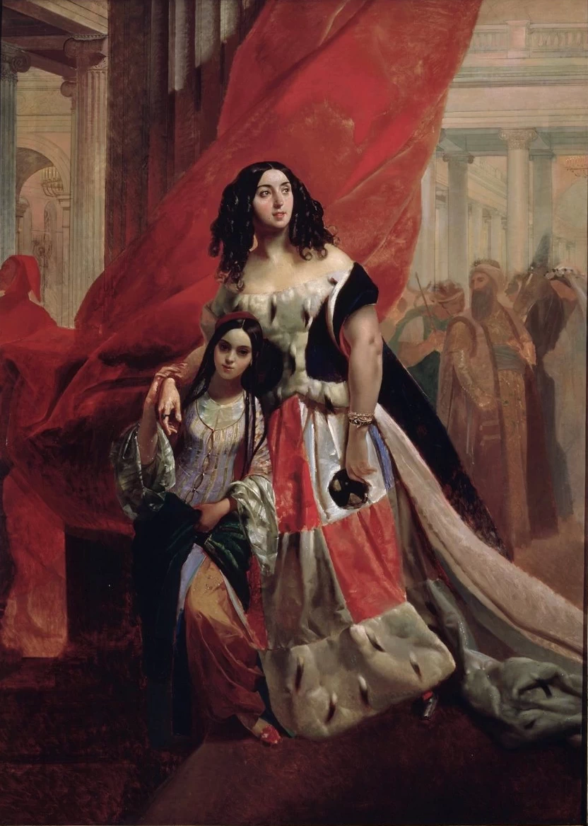 Ritratto della contessa Julia Samoilova e della sua bella figlia Amazillia Pacini che lasciano un ballo - San Pietroburgo